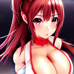 Rule 34 | 1girl, bare shoulders, blush, breasts, cleavage, dead or alive, from above, kasumi (doa), large breasts, long hair, looking at viewer, ninja, siriai
