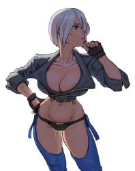 Rule 34 | angel (kof), breasts, gloves, highres, image sample, jacket, large breasts, lenny izquierdo, shirt, the king of fighters, thighhighs, twitter sample, white shirt