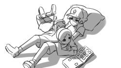 Rule 34 | 1boy, 1girl, animated, animated gif, baseball cap, brother and sister, dipper pines, english text, gravity falls, greyscale, hat, hetero, hug, long hair, lying on person, mabel pines, mike inel, monochrome, shirt, short hair, siblings, simple background, t-shirt, twins, white background