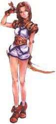 Rule 34 | 1girl, arrow (projectile), belt, bow, brown hair, buckle, game console, legs, official art, shana (dragoon), shoes, shorts, socks, the legend of dragoon