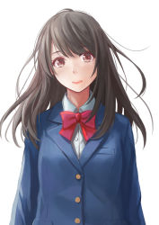 Rule 34 | 10s, 1girl, arms at sides, bow, brown eyes, brown hair, highres, looking at viewer, mizuno akane, open mouth, red bow, redpoke, school uniform, solo, standing, tsuki ga kirei, upper body