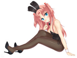 Rule 34 | 1boy, absurdres, animal ears, arikawa hime, black bow, black bowtie, black footwear, black leotard, black pantyhose, blue eyes, bow, bowtie, commentary request, crossdressing, detached collar, fake animal ears, fishnet pantyhose, fishnets, high heels, highres, himegoto, leotard, long hair, looking at viewer, male focus, male playboy bunny, pantyhose, pink hair, playboy bunny, rabbit ears, rabbit tail, sainohikari, sitting, solo, strapless, strapless leotard, tail, trap, two side up, wrist cuffs