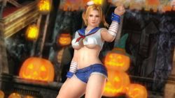 Rule 34 | 1girl, 3d, blonde hair, blue eyes, breasts, dead or alive, dead or alive 5, female focus, highres, large breasts, navel, official art, official wallpaper, sailor, short shorts, short twintails, shorts, solo, tina armstrong, twintails, underboob, wallpaper