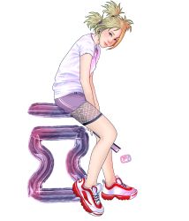 Rule 34 | absurdres, anime coloring, blonde hair, casual, colorized, deyoicy, highres, naruto, naruto (series), naruto shippuuden, shoes, sitting, solo, temari (naruto)
