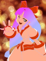 Rule 34 | 1girl, absurdres, ainu clothes, black eyes, breasts, fingerless gloves, gloves, hair ribbon, highres, legs, long hair, looking at viewer, nakoruru, open mouth, pants, purple hair, ribbon, samurai spirits, small breasts, smile, smug, snk, solo, sparkling eyes, the king of fighters, thighs