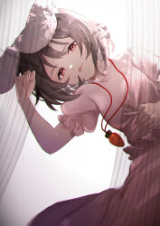 Rule 34 | 1girl, :p, absurdres, animal ears, backlighting, black hair, breasts, carrot necklace, floppy ears, hand up, highres, inaba tewi, indoors, jewelry, leaning to the side, looking at viewer, necklace, petite, pink eyes, puffy short sleeves, puffy sleeves, rabbit ears, rokuya (68 zusao), see-through, short hair, short sleeves, small breasts, solo, tongue, tongue out, touhou, window