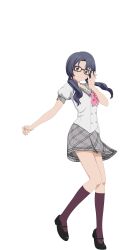 Rule 34 | 1girl, absurdres, black hair, glasses, highres, idolmaster, idolmaster million live!, low twintails, official art, red eyes, school uniform, skirt, solo, takayama sayoko, transparent background, twintails