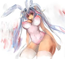 Rule 34 | 10s, 1girl, alternate costume, blue hair, breasts, gond, gradient hair, i-19 (kancolle), kantai collection, large breasts, leotard, long hair, multicolored hair, personification, pink hair, playboy bunny, red eyes, sketch, solo, thighhighs, twintails, white thighhighs