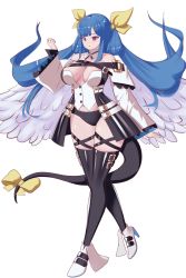 Rule 34 | 1girl, absurdres, angel wings, arms behind back, bare shoulders, belt, black legwear, black panties, blush, breasts, choker, cleavage, clothing cutout, collarbone, detached collar, dizzy (guilty gear), feathered wings, full body, guilty gear, guilty gear xrd, hair between eyes, hair ribbon, hair rings, high heels, highres, large breasts, long hair, midriff, monster girl, navel, off shoulder, panties, red eyes, ribbon, sidelocks, soaringv, solo, tail, tail ornament, tail ribbon, thick thighs, thigh strap, thighs, twintails, underwear, wings, yellow ribbon