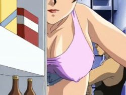Rule 34 | animated, animated gif, ass, ass shake, breasts, cleavage, cutoffs, denim, denim shorts, covered erect nipples, from behind, large breasts, leaning forward, lowres, nipples, short hair, short shorts, shorts, tank top, waver
