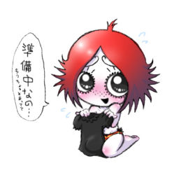 Rule 34 | 1girl, blush, female focus, freckles, full body, izuzu, lowres, no nose, open mouth, panties, red eyes, red hair, ruby gloom, ruby gloom (character), short hair, solo, text focus, translated, underwear, white background