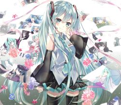 Rule 34 | 1girl, absurdly long hair, anniversary, aqua eyes, aqua hair, artist name, artist request, bare shoulders, black footwear, black skirt, blue eyes, blue hair, blush, boots, breasts, collared shirt, dress shirt, female focus, floating hair, hair between eyes, hair ornament, hatsune miku, headphones, headset, highres, long hair, looking at viewer, lovely yoshio, miniskirt, necktie, playing with own hair, pleated skirt, shirt, skirt, sleeveless, sleeveless shirt, small breasts, smile, solo, thigh boots, thighhighs, twintails, very long hair, vocaloid, white background, wing collar, zettai ryouiki