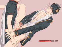 Rule 34 | 2boys, abs, anal, animal ears, black hair, blue eyes, blush, cum, cum in ass, cum on body, cumdrip, dildo, erection, gintama, hijikata toushirou, looking at viewer, male focus, male penetrated, multiple boys, muscular, pectorals, penis, sakata gintoki, sex, sex toy, steam, sweat, tagme, tail, uncensored, underwear, undressing, yaoi