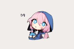 Rule 34 | 1girl, animal, arknights, blue eyes, blue jacket, blue poison (arknights), commentary, english commentary, frog, holding, holding animal, hood, hood up, jacket, long hair, low twintails, open clothes, open jacket, pink hair, ruri (dailybloopy), shirt, solo, twintails, white shirt
