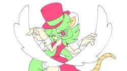 Rule 34 | 1girl, animal ears, ass, ass focus, blush stickers, breasts, green hair, hat, leotard, mad rat dead, mouse (animal), mouse ears, mouse girl, mouse tail, nippon ichi, rat god, red eyes, tail, top hat, transparent background, wings, wrist cuffs