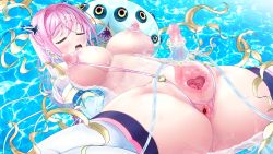 Rule 34 | 1girl, aigan tenshi cheery pink, anus, arms behind back, assisted masturbation, blue eyes, blush, breasts, caustics, censored, cervix, cheery pink, clitoral stimulation, clitoris, closed eyes, creature, crotch cutout, crotchless, crotchless swimsuit, dot nose, enlarged clitoris, functionally nude, futanari, gaping, hair ornament, handjob, highres, huge clitoris, magical girl, medium breasts, monster, monster sex, mosaic censoring, nipple cutout, nippleless clothes, nippleless swimsuit, nipples, no testicles, one-piece swimsuit, open mouth, outdoors, partially submerged, pink hair, pink one-piece swimsuit, pool, pussy, slingshot swimsuit, spread legs, swimsuit, thighhighs, v-mag, water