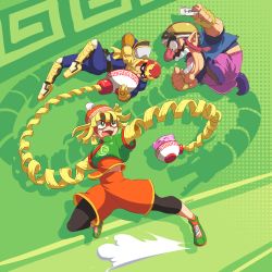 Rule 34 | 1girl, 1other, 2boys, arms (game), beanie, blonde hair, boots, bowl, captain falcon, eating, f-zero, facial hair, food, gloves, hat, helmet, highres, john su, kirby, kirby (series), leggings, mask, min min (arms), multiple boys, mustache, nintendo, noodles, open mouth, pantyhose, pointy ears, ramen, shorts, super smash bros., wario, warioware