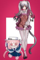 Rule 34 | 1girl, animal ears, arknights, breasts, button eyes, buttons, cat ears, cat girl, cat tail, ceylon (arknights), cosplay, costume switch, doll, female focus, hat, knife, panties, schwarz (arknights), see-through, tail, thighhighs, twintails, underwear