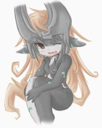 Rule 34 | 1girl, fang, midna, monster girl, nintendo, one eye closed, pointy ears, smile, solo, the legend of zelda, the legend of zelda: twilight princess, wink