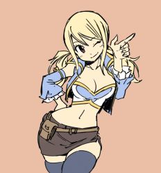 Rule 34 | 1girl, blonde hair, breasts, curvy, fairy tail, female focus, large breasts, long hair, lucy heartfilia, mashima hiro, official art, skirt, smile, twintails