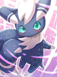 Rule 34 | animal focus, blush, closed mouth, commentary request, creatures (company), game freak, gen 6 pokemon, green eyes, highres, katsukare, looking at viewer, meowstic, meowstic (male), nintendo, no humans, pokemon, pokemon (creature), solo, sparkle, white fur