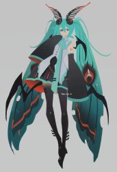 Rule 34 | 1girl, arthropod girl, arthropod limbs, azolitmin, black skirt, black sleeves, closed mouth, commentary, detached sleeves, english commentary, full body, green eyes, green hair, green necktie, green ribbon, grey eyes, hair between eyes, hair wings, hatsune miku, highres, insect girl, insect wings, long hair, moth girl, moth wings, neck ribbon, necktie, ribbon, simple background, skirt, sleeves past wrists, solo, tie clip, vocaloid, wings