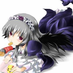 Rule 34 | 00s, 1girl, brand name imitation, chips (food), dress, eating, food, frills, hairband, kunkun, long hair, mouth hold, poipoi purin, potato chips, purple eyes, rozen maiden, silver hair, solo, suigintou, wings