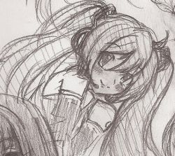 Rule 34 | graphite (medium), greyscale, hatsune miku, lowres, monochrome, scan, sketch, solo, traditional media, twintails, vocaloid