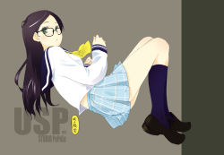 Rule 34 | 1girl, female focus, full body, glasses, green eyes, long hair, original, otomo megane, school uniform, serafuku, solo