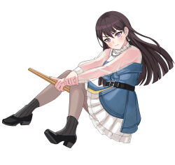 Rule 34 | 1girl, absurdres, bang dream!, bang dream! it&#039;s mygo!!!!!, black footwear, black pantyhose, black socks, blue dress, blush, brown hair, chain, chain necklace, chinese commentary, commentary request, dress, drumsticks, earrings, high heels, highres, holding, holding drumsticks, hui meng ben xin, jewelry, long hair, looking at viewer, mole, mole under eye, necklace, pantyhose, purple eyes, see-through, see-through sleeves, shiina taki, simple background, socks, solo, v-shaped eyebrows, white background