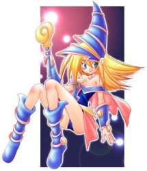 Rule 34 | blonde hair, blush, boots, breasts, dark magician girl, duel monster, green eyes, hat, large breasts, lowres, wand, yu-gi-oh!, yuu-gi-ou, yu-gi-oh! duel monsters