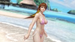 Rule 34 | 1girl, 3d, beach, bikini, breasts, brown eyes, brown hair, dead or alive, dead or alive 5, highres, kasumi (doa), large breasts, ocean, official art, official wallpaper, ponytail, solo, swimsuit, tecmo, wallpaper