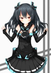 Rule 34 | 10s, 1girl, absurdres, alternate breast size, bad id, bad pixiv id, bare shoulders, black hair, blush, elbow gloves, gloves, hair ornament, hair ribbon, highres, long hair, looking at viewer, neptune (series), red eyes, ribbon, sanpaku, smile, solo, tsurime, twintails, two side up, uni (muniroku), uni (neptunia)