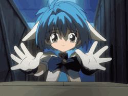 Rule 34 | 00s, 1girl, animal ears, animated, animated gif, blue hair, box, broccoli (company), galaxy angel, happy, indoors, lowres, mint blancmanche, open mouth, screencap, short hair, smile, solo, yellow eyes