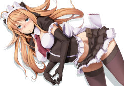 Rule 34 | 1girl, bad id, bad pixiv id, black gloves, black thighhighs, blue eyes, blush, breasts, brown hair, elbow gloves, gloves, heart, heart hands, long hair, looking at viewer, maid, maid headdress, medium breasts, necktie, original, simple background, skirt, solo, thighhighs, white background, zettai ryouiki, zzzalam