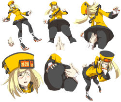 Rule 34 | 1girl, anal fingering, ass, bent over, black pantyhose, blonde hair, blue eyes, breasts, closed eyes, clothes lift, drooling, embarrassed, fingering, flashing, from behind, guilty gear, guilty gear xrd, high heels, highres, kanchou, looking back, millia rage, multiple views, panties, pantyhose, penetration through clothes, presenting, presenting anus, presenting pussy, simple background, small breasts, surprised, sweat, thick thighs, thighs, through clothes, underwear