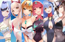Rule 34 | 6+girls, absurdres, alternate costume, android, black one-piece swimsuit, breasts, chest jewel, collage, competition swimsuit, covered navel, female focus, highres, kos-mos re:, large breasts, linea alba, looking at viewer, medium breasts, morag ladair (obligatory leave) (xenoblade), morag ladair (xenoblade), multiple girls, mythra (radiant beach) (xenoblade), mythra (xenoblade), nia (blade) (xenoblade), nia (xenoblade), one-piece swimsuit, poppi (xenoblade), poppi qtpi (xenoblade), pyra (pro swimmer) (xenoblade), pyra (xenoblade), red one-piece swimsuit, risumi (taka-fallcherryblossom), small breasts, swimsuit, two-tone swimsuit, xenoblade chronicles (series), xenoblade chronicles 2