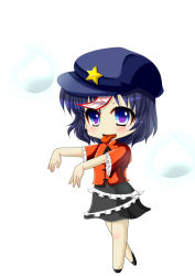 Rule 34 | 1girl, :p, blue eyes, blue hair, blush, female focus, ghost, hat, hitodama, jiangshi, matching hair/eyes, miyako yoshika, nyaw, ofuda, open mouth, outstretched arms, pale skin, short hair, simple background, skirt, solo, star (symbol), tongue, tongue out, touhou, white background, zombie pose