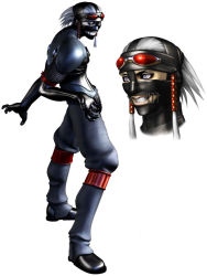 Rule 34 | 1boy, black gloves, clenched teeth, face, gloves, goggles, goggles on head, grey eyes, looking at viewer, male focus, mask, mugetsu (touhou), ninja, official art, short hair, silver hair, simple background, solo, spiked hair, standing, teeth, the bouncer, touhou, uniform, white background