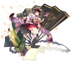 Rule 34 | 1girl, :d, armpits, azur lane, bamboo, bird, blush, breasts, brown hair, chick, detached sleeves, floral print, flower, folding fan, fur trim, hagoita, hair flower, hair ornament, hand fan, highres, holding, japanese clothes, kimono, long sleeves, looking at viewer, manjuu (azur lane), medium breasts, new year, obi, official alternate costume, official art, open mouth, outstretched arm, paddle, purple eyes, purple kimono, red skirt, rose, sakura koharu, sandals, sash, shide, skirt, smile, solo, thighhighs, transparent background, two side up, white thighhighs, wide sleeves, z35 (azur lane), z35 (projekt kirschblute) (azur lane), z36 (azur lane), zettai ryouiki