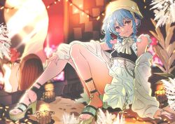 Rule 34 | 1girl, blue hair, flower, hat, highres, hmng, hololive, hoshimachi suisei, legs, looking at viewer, sitting, solo, vase, virtual youtuber
