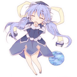 Rule 34 | 10s, 1girl, bad id, bad pixiv id, blue hair, chibi, closed eyes, furui suguri, own hands clasped, hat, hoshino yumemi, long hair, own hands together, planetarian, ribbon, solo, twintails