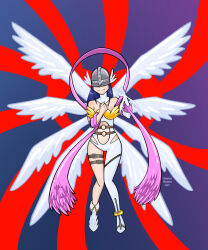 Rule 34 | absurdres, angel, angel girl, angewomon, angewomon (cosplay), belt, cosplay, digimon, digimon (creature), head wings, highres, long hair, mask, original, wings