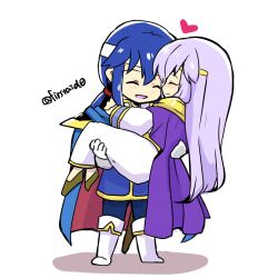 Rule 34 | 1boy, 1girl, blue cape, blue hair, brother and sister, cape, carrying, circlet, closed eyes, dress, fire emblem, fire emblem: genealogy of the holy war, headband, julia (fire emblem), long hair, nintendo, ponytail, princess carry, purple cape, purple hair, seliph (fire emblem), siblings, simple background, white headband, yukia (firstaid0)