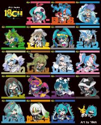 Rule 34 | 18ch, 6+girls, beanie, blue eyes, blue hair, bug miku (project voltage), chibi, closed eyes, creatures (company), dark miku (project voltage), double bun, dragon miku (project voltage), dress, electric miku (project voltage), fairy miku (project voltage), fighting miku (project voltage), fire miku (project voltage), flower, flying miku (project voltage), game freak, gen 1 pokemon, ghost miku (project voltage), goggles, goggles on head, gradient hair, grass miku (project voltage), green hair, grey hair, ground miku (project voltage), hair bun, hair flower, hair ornament, hat, hatsune miku, highres, ice hair, ice miku (project voltage), liquid hair, multicolored hair, multiple girls, nintendo, normal miku (project voltage), pikachu, pink hair, poison miku (project voltage), pokemon, project voltage, psychic miku (project voltage), purple hair, rock miku (project voltage), smile, spiked hair, steel miku (project voltage), streaked hair, sunglasses, tiara, twintails, vocaloid, water miku (project voltage), white hair