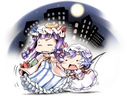 Rule 34 | 2girls, chibi, fang, female focus, ham (points), multiple girls, outdoors, patchouli knowledge, remilia scarlet, sky, standing, tears, touhou
