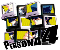 Rule 34 | 1girl, androgynous, atlus, blue eyes, blue hair, cabbie hat, female focus, glasses, hat, mgk968, persona, persona 4, reverse trap, shirogane naoto, short hair, solo, television