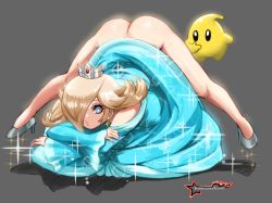 Rule 34 | 1girl, ass, awesomeerix, blonde hair, blue eyes, bottomless, bright pupils, crossed arms, crown, dress, earrings, floating, hair over one eye, high heels, jack-o&#039; challenge, jewelry, lips, long hair, looking at viewer, luma (mario), mario (series), nail polish, nintendo, no panties, purple nails, pursed lips, rosalina, solo, star-shaped pupils, star (symbol), super mario galaxy, symbol-shaped pupils, top-down bottom-up, white pupils