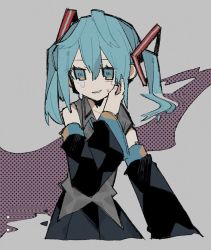Rule 34 | 1girl, alternate hair length, alternate hairstyle, blue eyes, blue hair, crying, crying with eyes open, detached sleeves, glitch, hatsune miku, hatsushiro mamimu, highres, medium hair, solo, tears, twintails, vocaloid