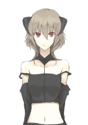 Rule 34 | 1girl, blonde hair, detached collar, detached sleeves, hair between eyes, highres, horns, kauto, long hair, looking at viewer, midriff, navel, open mouth, original, parted lips, red eyes, simple background, sketch, slit pupils, solo, strap slip, tank top, white background